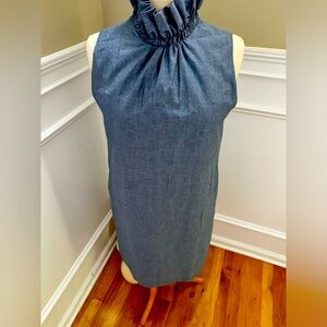 Banana Republic chambray ruffle neck sleeveless dress